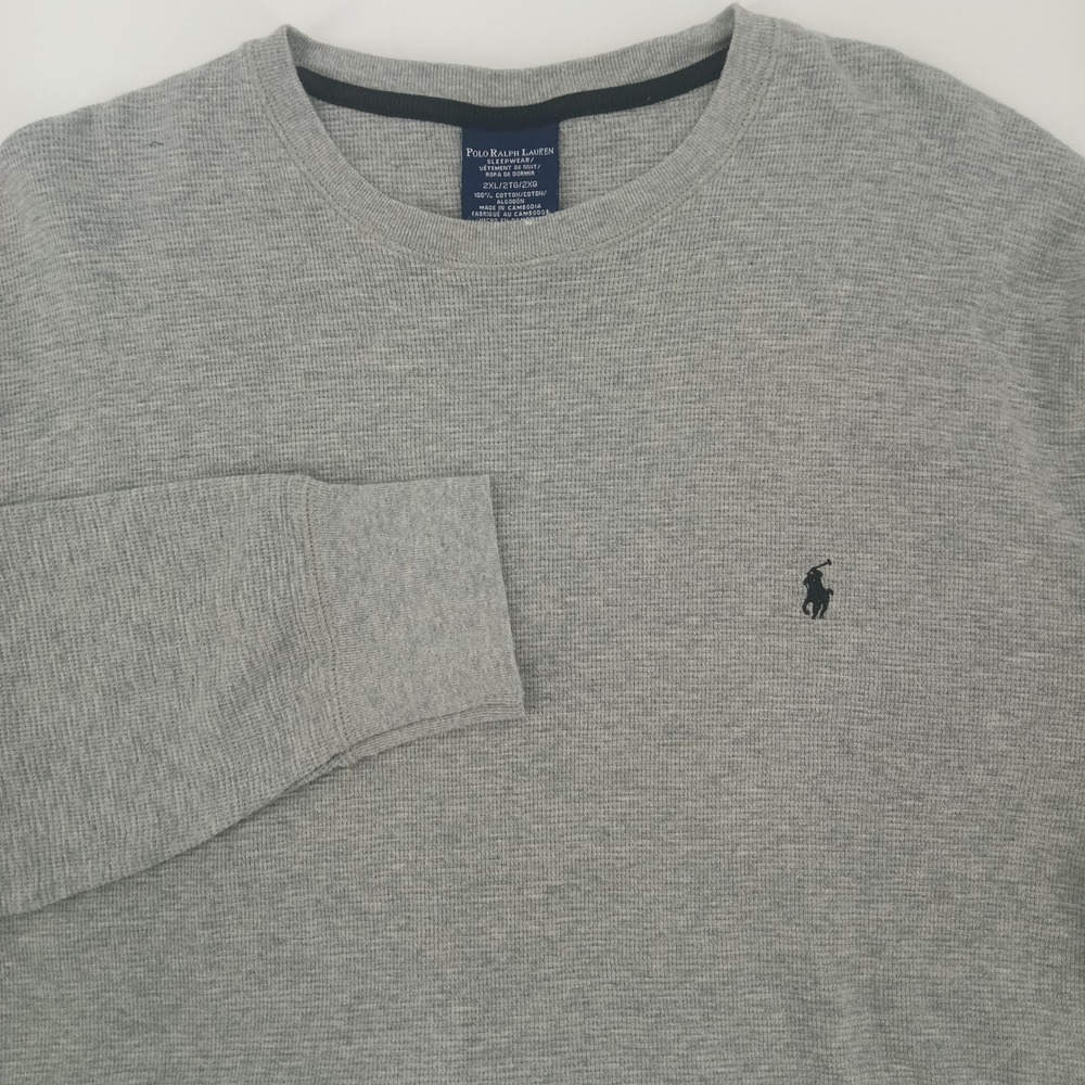 Polo Ralph Lauren Men 2XL Grey Waffle Knit Long Sleeve Sleepwear Shirt Pony Logo